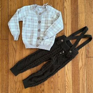 JAMIE KAY 2Y boys cable knit pants overalls and cardigan set Thanksgiving cotton
